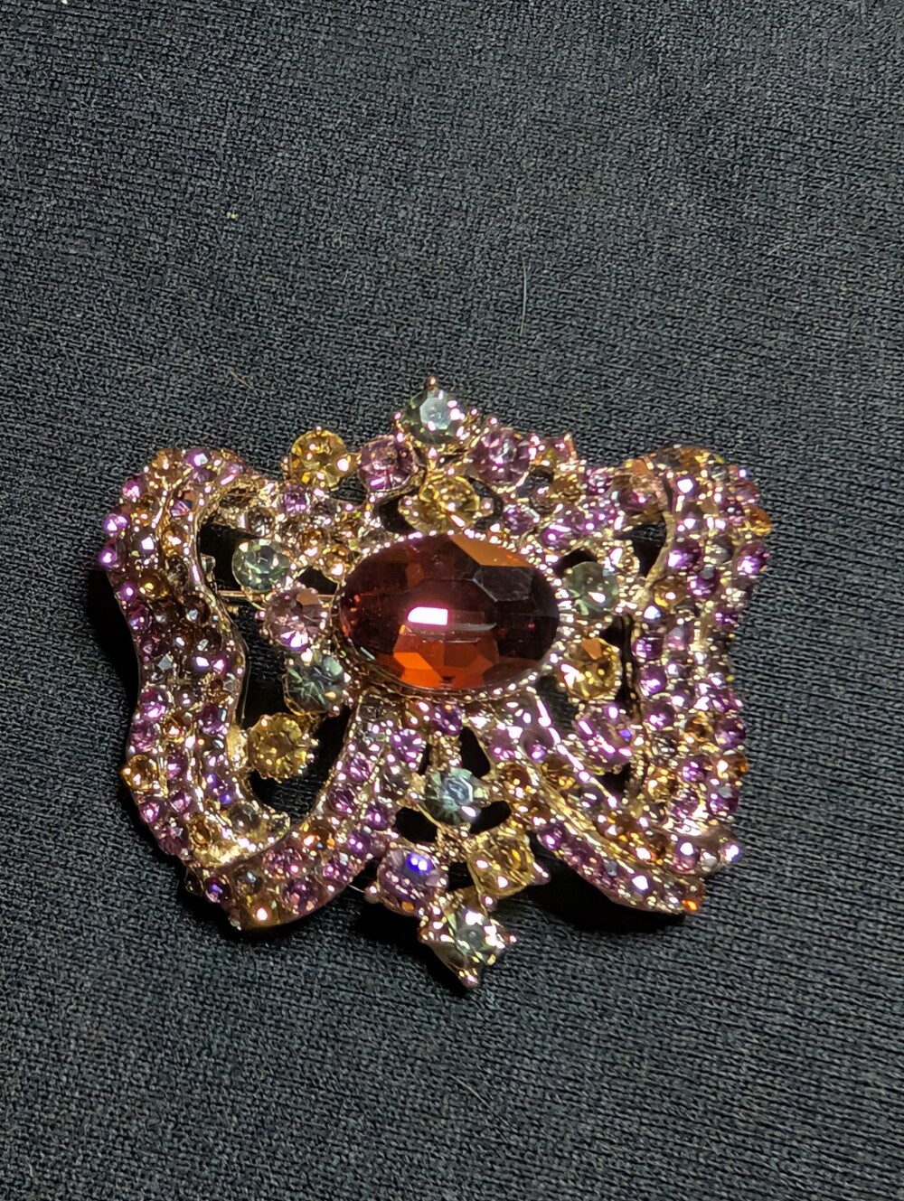 Vintage-Inspired Pink and Amber Crystal Brooch - Women Jewelry